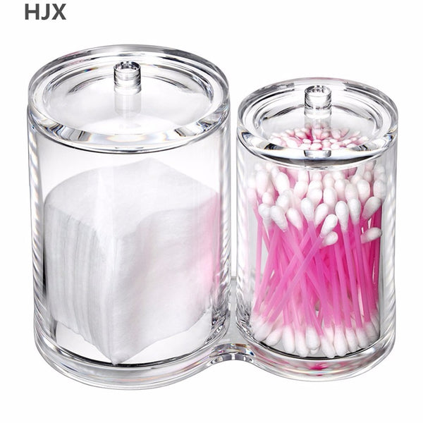 Premium Quality Acrylic Clear Cotton Ball and Swab Holder Organizer Cosmetic brush Holder Round Container Makeup Pads Swab Case