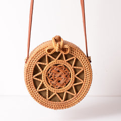 Woven Rattan Bag Round Straw Shoulder Bag Small Beach HandBags Women Summer Hollow Handmade Messenger Crossbody Bags
