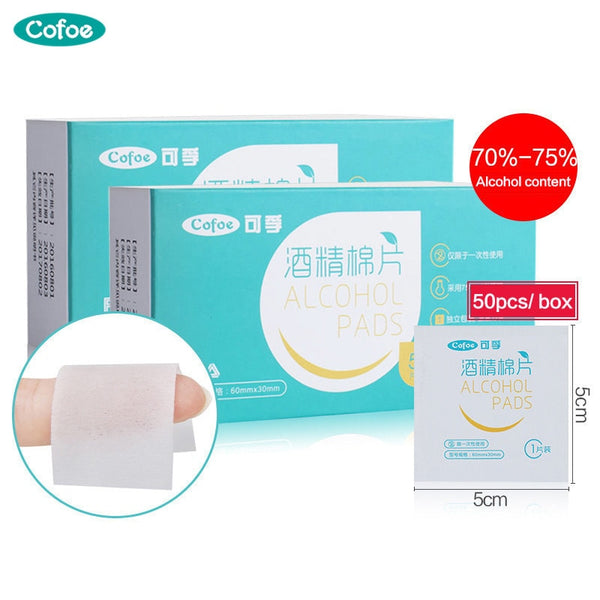 50pcs Cofoe Medical Alcohol Swab Alcohol Pads Cotton Ball Wipes Disposable Alcoholic Cotton Wound Disinfection Antiseptic