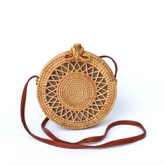 Woven Rattan Bag Round Straw Shoulder Bag Small Beach HandBags Women Summer Hollow Handmade Messenger Crossbody Bags