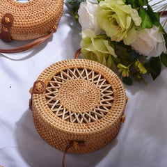 Woven Rattan Bag Round Straw Shoulder Bag Small Beach HandBags Women Summer Hollow Handmade Messenger Crossbody Bags