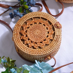 Woven Rattan Bag Round Straw Shoulder Bag Small Beach HandBags Women Summer Hollow Handmade Messenger Crossbody Bags