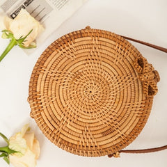 Woven Rattan Bag Round Straw Shoulder Bag Small Beach HandBags Women Summer Hollow Handmade Messenger Crossbody Bags