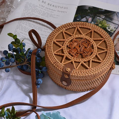 Woven Rattan Bag Round Straw Shoulder Bag Small Beach HandBags Women Summer Hollow Handmade Messenger Crossbody Bags