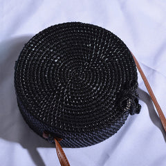 Woven Rattan Bag Round Straw Shoulder Bag Small Beach HandBags Women Summer Hollow Handmade Messenger Crossbody Bags