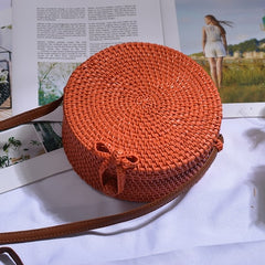 Woven Rattan Bag Round Straw Shoulder Bag Small Beach HandBags Women Summer Hollow Handmade Messenger Crossbody Bags