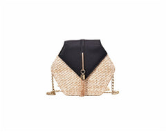 Hexagon Mulit Style Straw+leather Handbag Women Summer Rattan Bag Handmade Woven Beach Circle Bohemia Shoulder Bag New Fashion