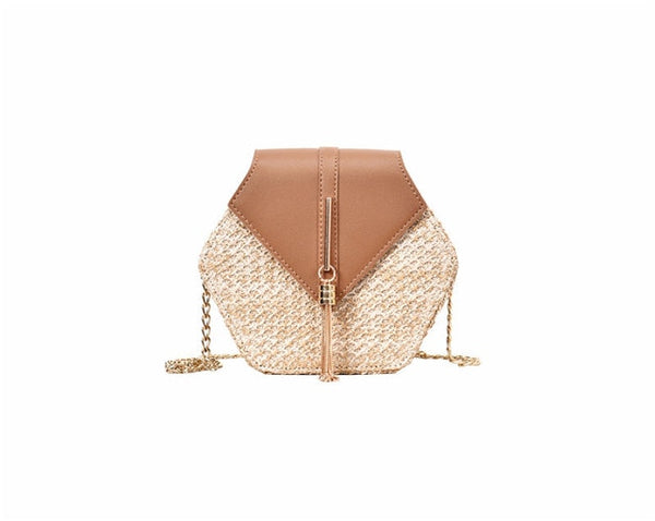 Hexagon Mulit Style Straw+leather Handbag Women Summer Rattan Bag Handmade Woven Beach Circle Bohemia Shoulder Bag New Fashion