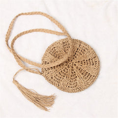 Women Cross Body Bag Round Circular Rattan Wicker Straw Woven Beach Basket Purse