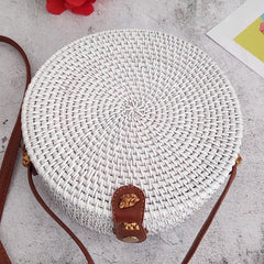 Woven Rattan Bag Round Straw Shoulder Bag Small Beach HandBags Women Summer Hollow Handmade Messenger Crossbody Bags