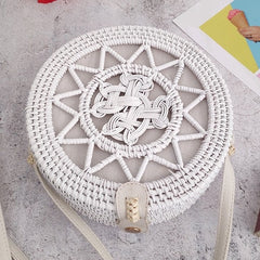 Woven Rattan Bag Round Straw Shoulder Bag Small Beach HandBags Women Summer Hollow Handmade Messenger Crossbody Bags