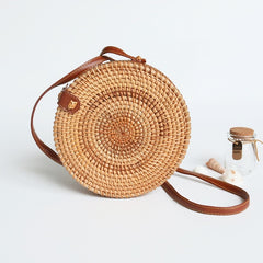 Woven Rattan Bag Round Straw Shoulder Bag Small Beach HandBags Women Summer Hollow Handmade Messenger Crossbody Bags