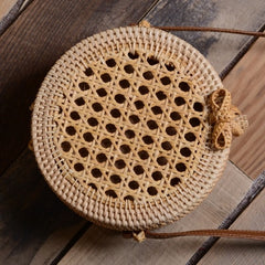Woven Rattan Bag Round Straw Shoulder Bag Small Beach HandBags Women Summer Hollow Handmade Messenger Crossbody Bags