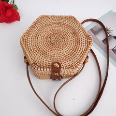 Woven Rattan Bag Round Straw Shoulder Bag Small Beach HandBags Women Summer Hollow Handmade Messenger Crossbody Bags