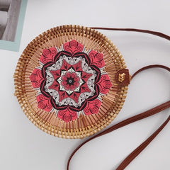 Woven Rattan Bag Round Straw Shoulder Bag Small Beach HandBags Women Summer Hollow Handmade Messenger Crossbody Bags