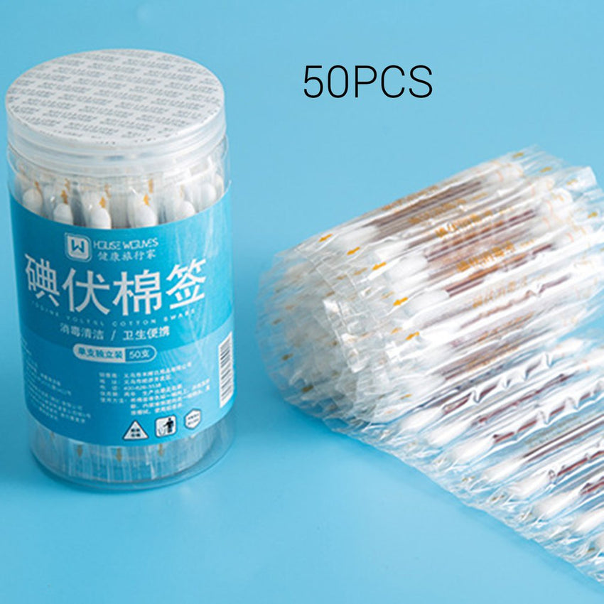 3-3-001 Iodophor Cotton Swab Stick 50 Disinfectant Cotton Swabs Household Children Disposable Skim Cotton Ball