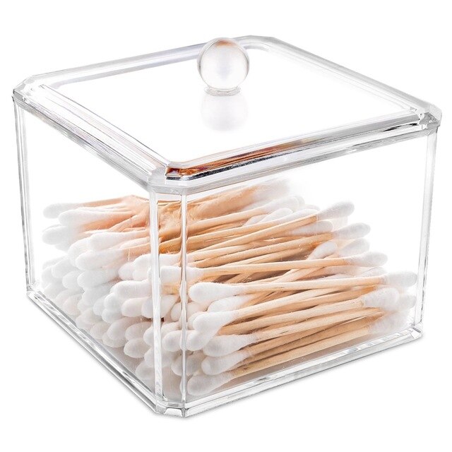 Cotton Swab Storage Dispenser Clear Cotton Ball Swab Holder Cotton Bud Storage Box, Cosmetics Makeup Storage Holder Box Organi